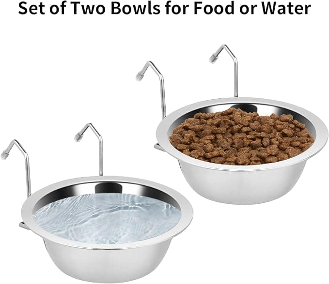 Set Of 2 Stainless Steel Hanging Kennel Water Bowls, 8 Oz Pet Feeding Dishes For Dogs And Cats