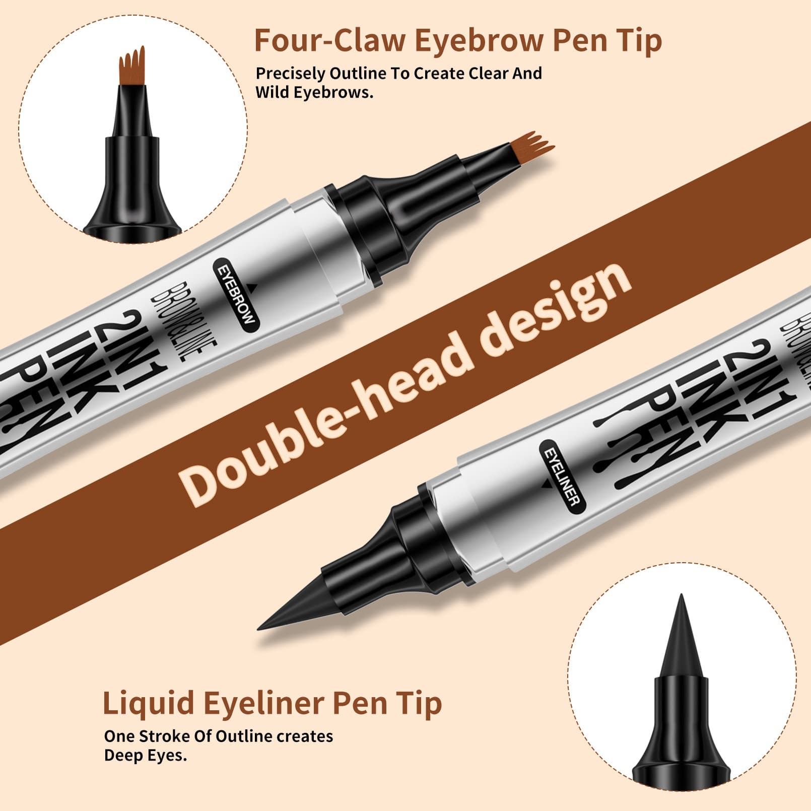 2 In 1 Microblading Eyebrow Pen, 4 Fork Tip,3D Waterproof Magic Eyebrow Pencil With Multifunctional Double Head Eyebrow Pencil With Eyeliner Pencil, Waterproof Long,light Brown,dark Brown,grey,black