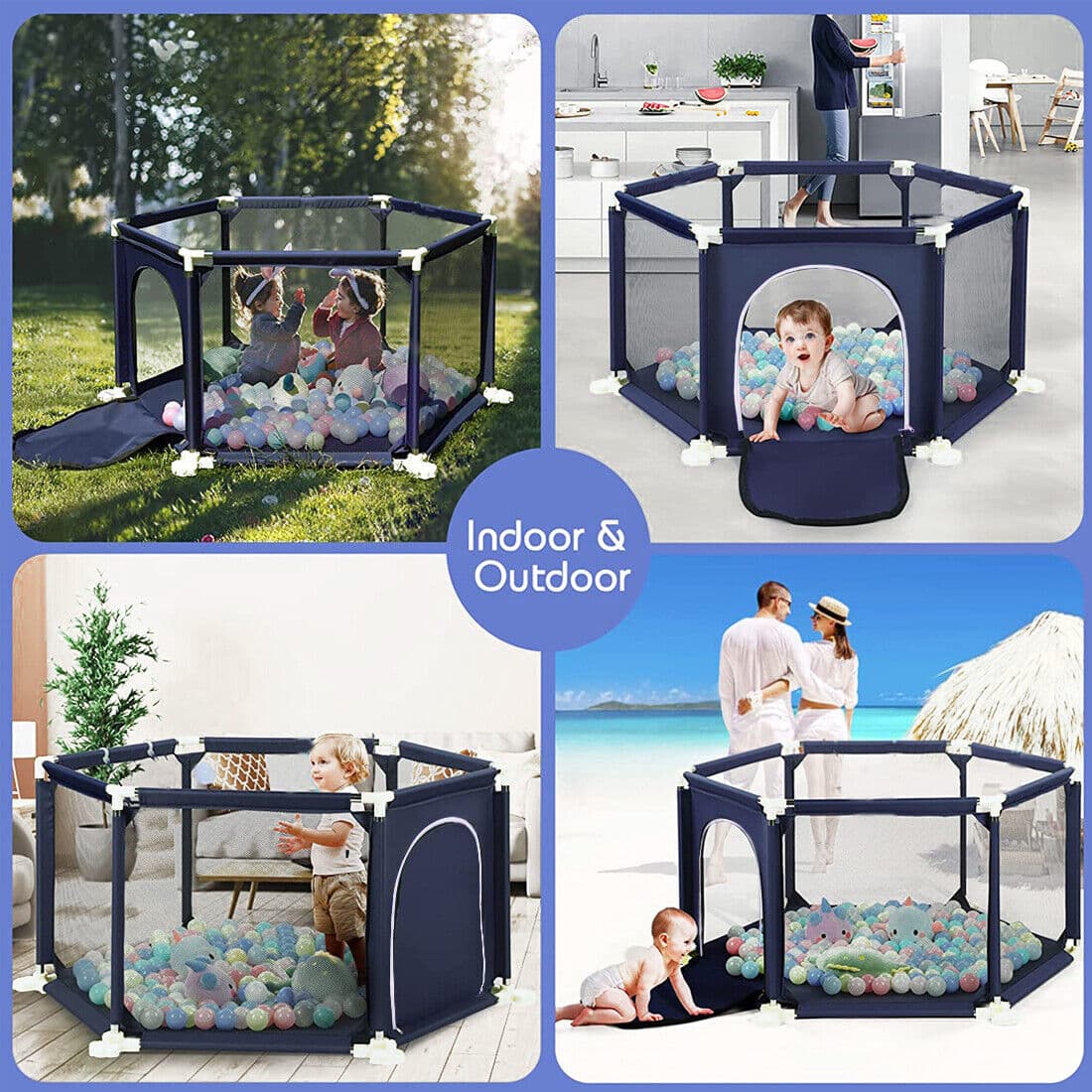 UK NEW Large Baby Playpen 6 Sides Infant Kids Yard Activity Center Safety Zipper Door