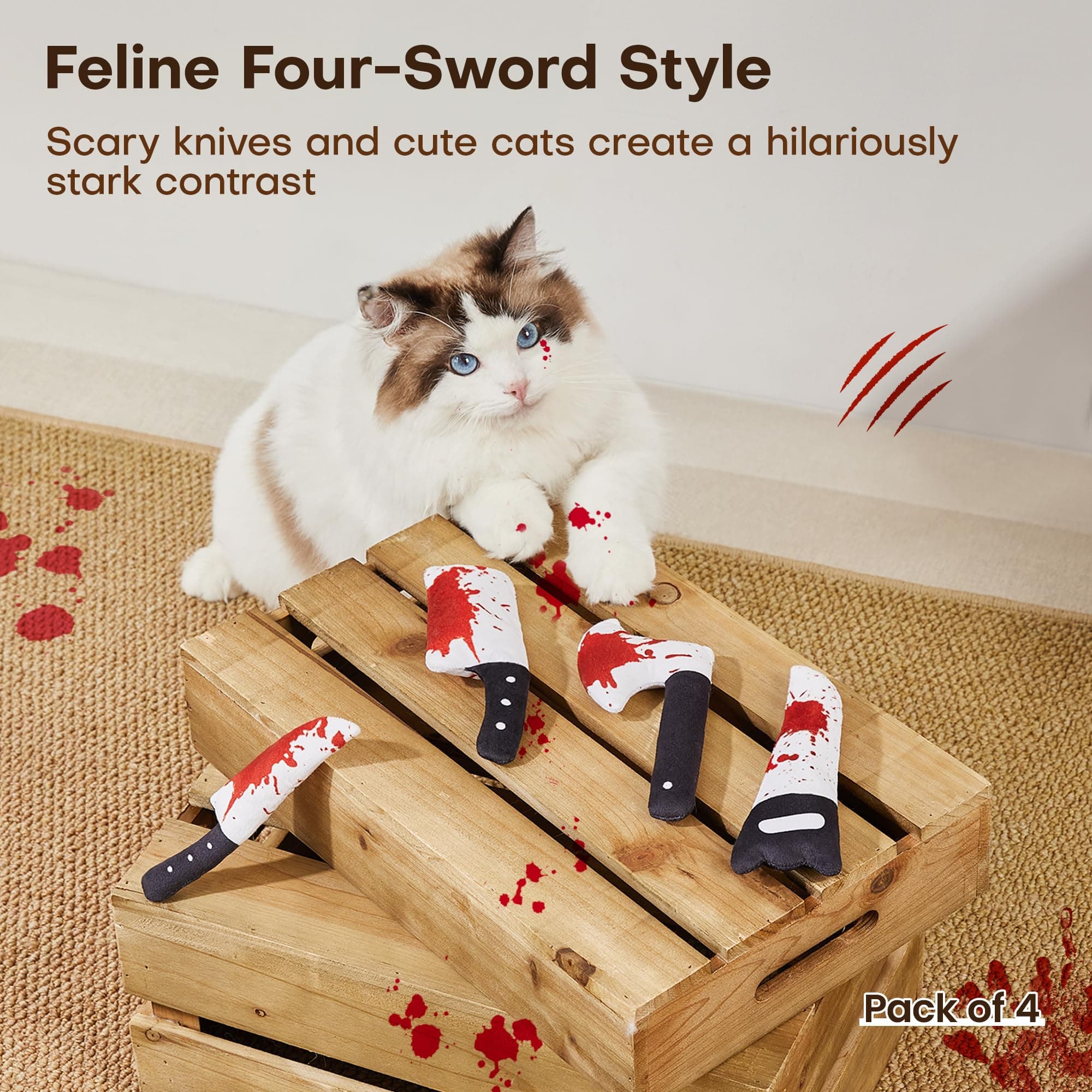 4Pcs Cat Toys, Horror Halloween Knife-Shaped Kitten Catnip Toys, Indoor Exercise For All Cat Breeds  Toys, Indoor Exercise For All Cat Breeds