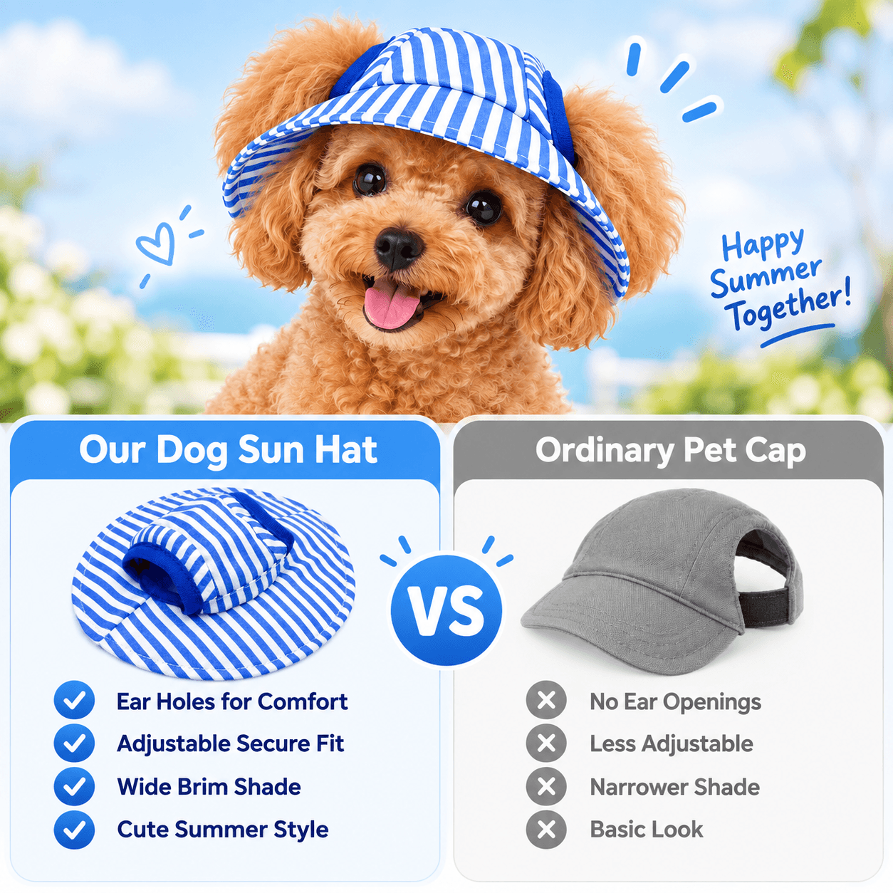 Pet Sun Hat Ear Exposed Summer Heat Protection Walking The Dog Outdoors Drawstring Design Fits The Head Breathable Dog Hat
