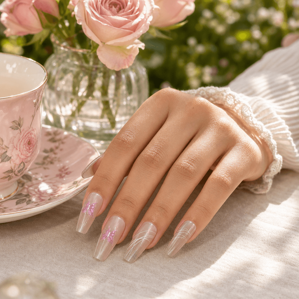 Nude Butterfly Cat-Eye Press-On Nails