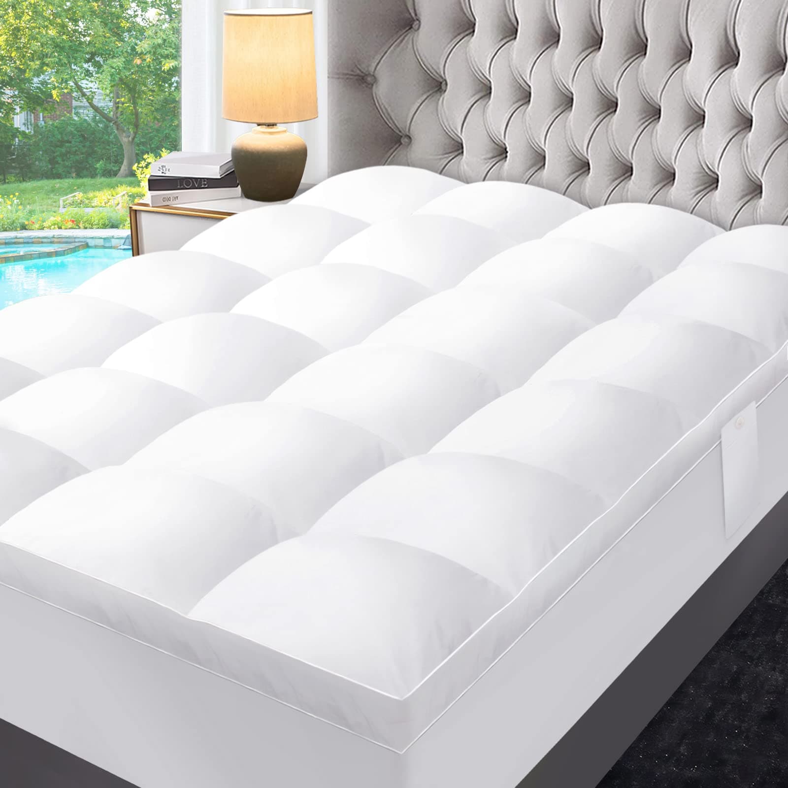 Ultra-Soft Quilted Cooling Mattress Topper Pad, Pillow Top Mattress Topper, Ultra-Soft Quilted Cooling Mattress Protector, Suitable For 8-24 Inch Deep Mattresses, 450G 900G 1200GSM Filling Options