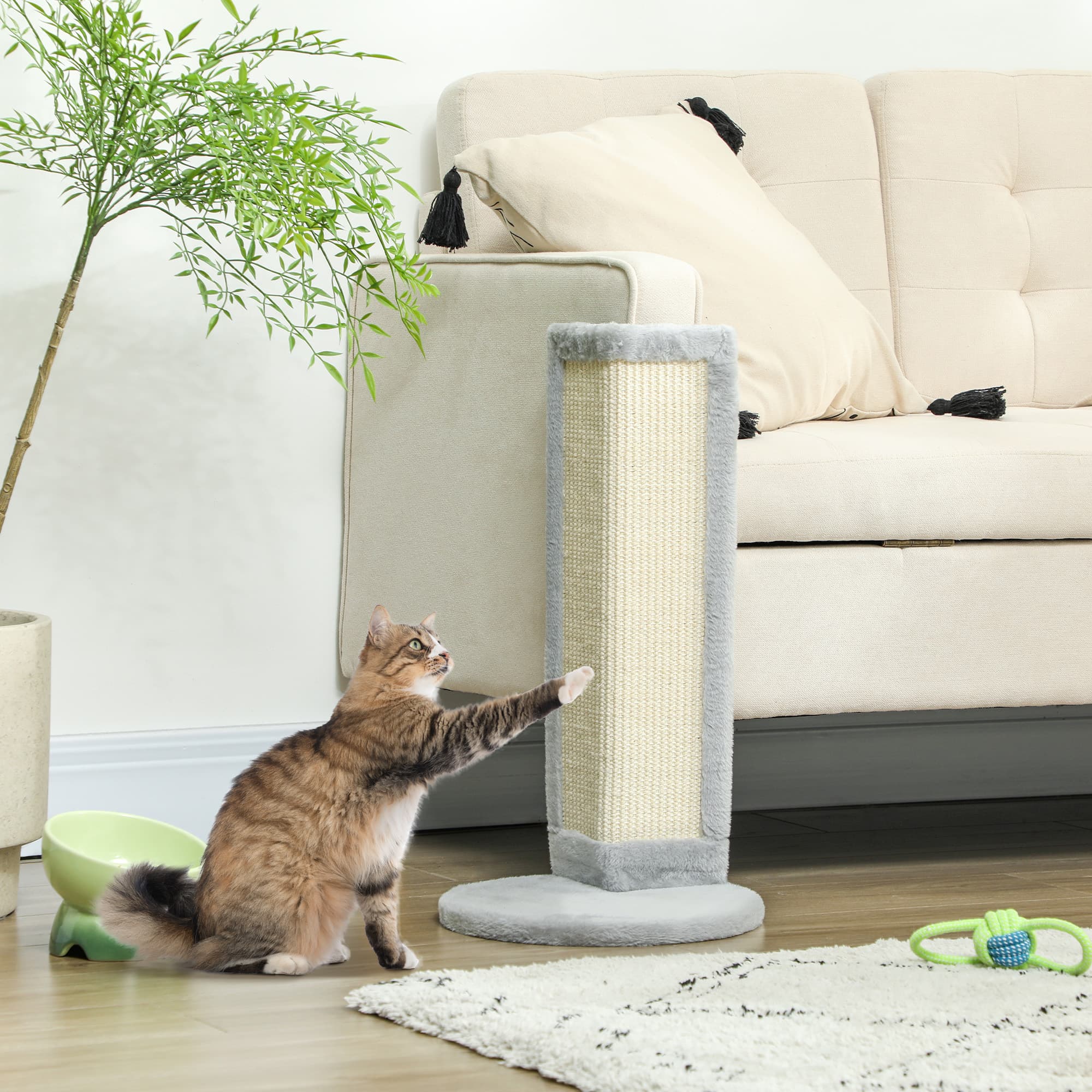 56cm Corner Cat Scratching Post With Sisal Scratching Pad, Grey