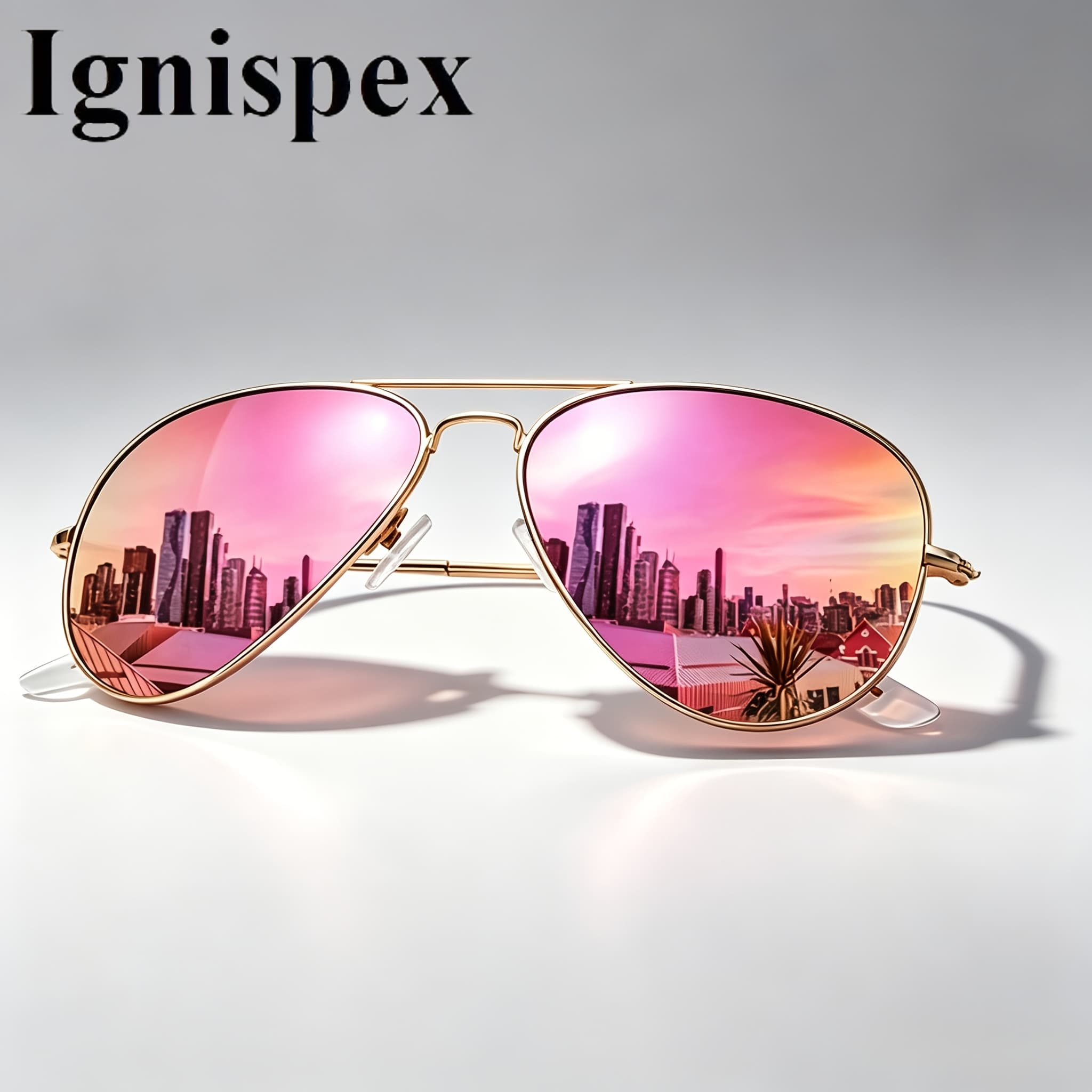 Classic Pilot Sunglasses, Pink Mirrored Lens Eyewear, Slim Golden Metal Frame Suitable For Driving, Beach Travel And Daily Fashion Outfit Matching.