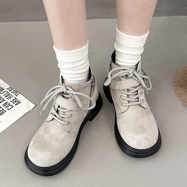 Suede Round Toe Mid-calf Martin Boots, New Arrival For Autumn And Winter, Versatile Fashion Platform Stylish Ankle Boots