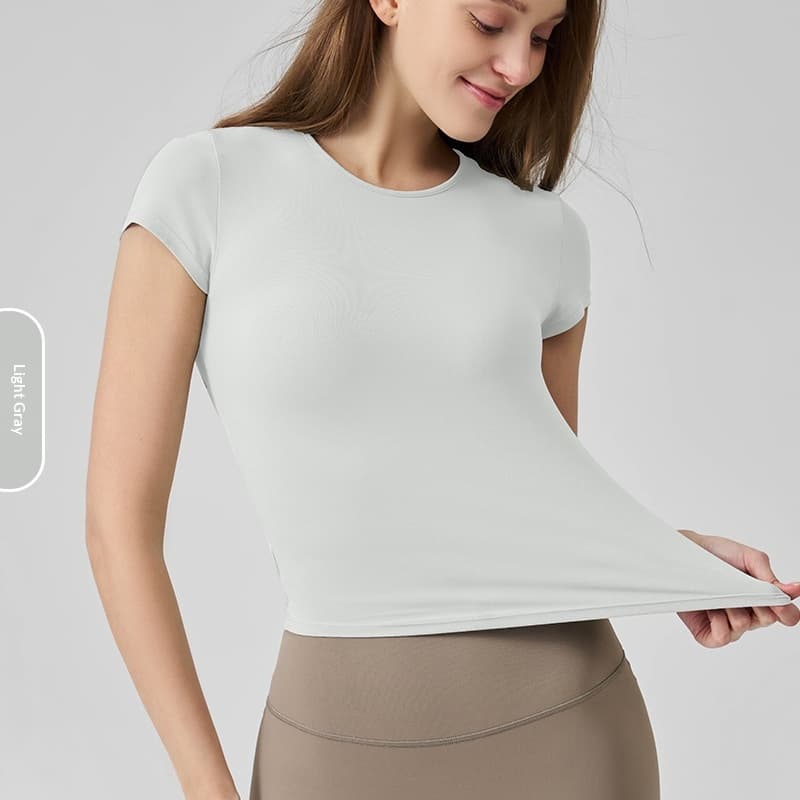 Snu Summer Naked-Feel Yoga Short-Sleeve Running Sports T-Shirt, Waist-Cinching, Slimming, Breathable, Quick-Dry, High-Elastic Fitness Top For Women