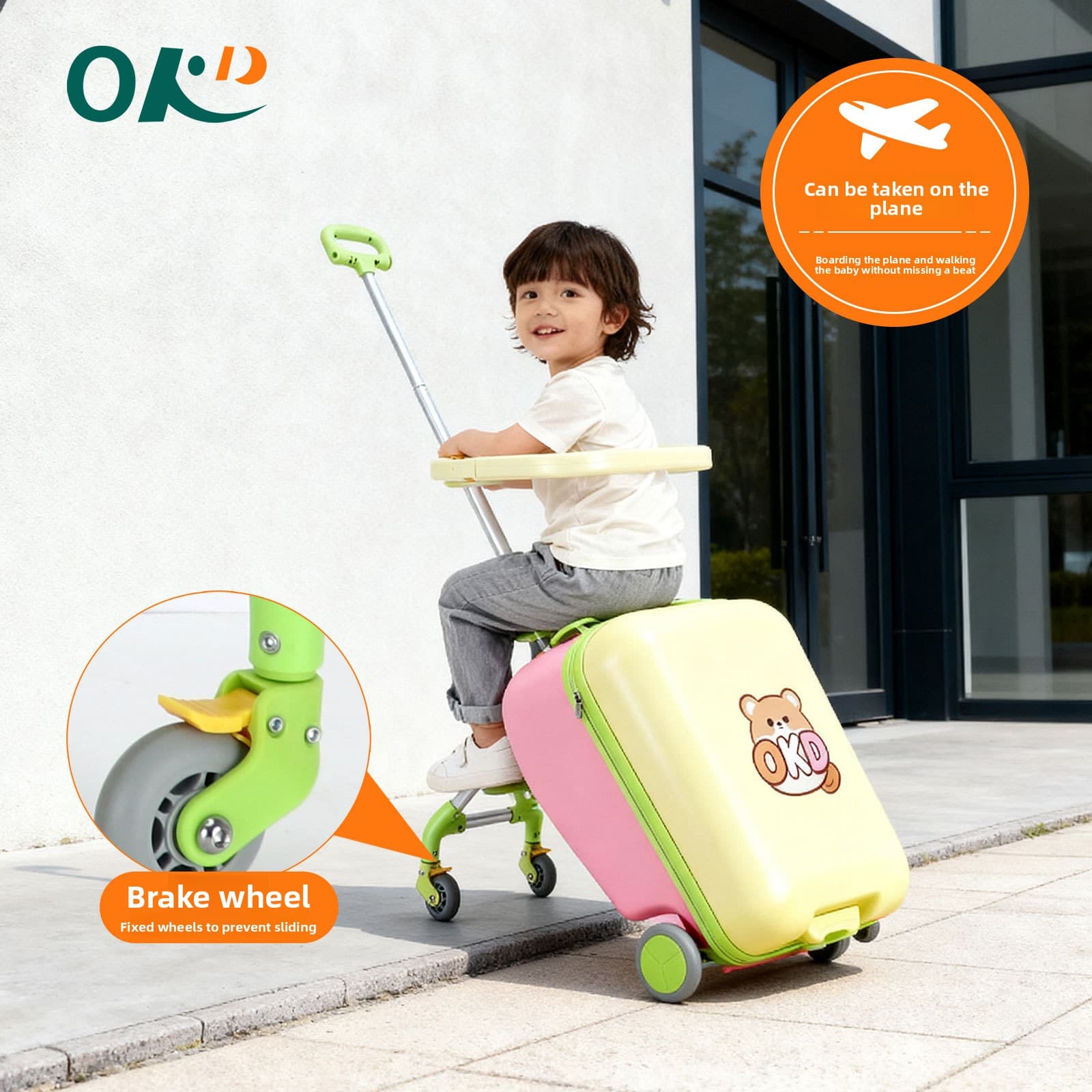 20 Inch Detachable Suitcase, Children's Suitcase, Cycling Luggage, Handcart Luggage, TSA Lock, Universal Wheel Multifunctional Lockable Rolling Suitcase, With USB Port, Suitable For Travel