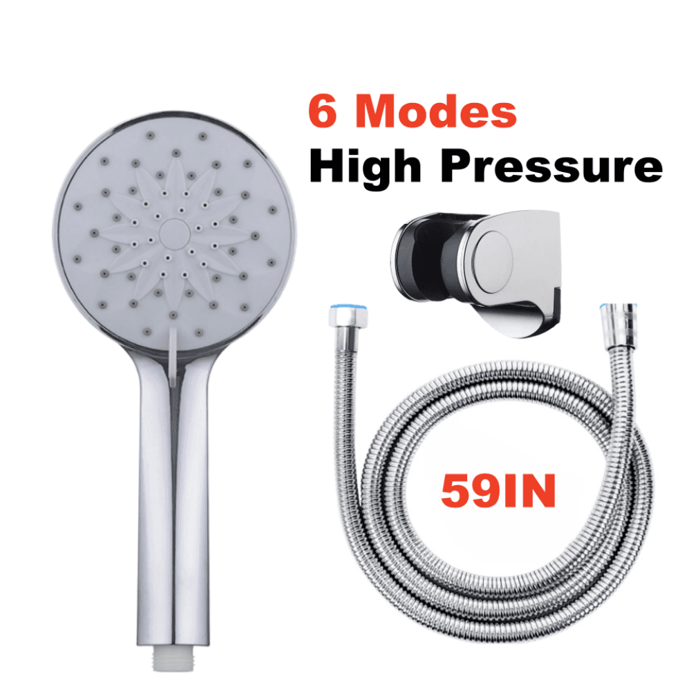 6 Spray Settings Shower Head With Stainless Steel 59in 1.5m Hose Rainfall Combo