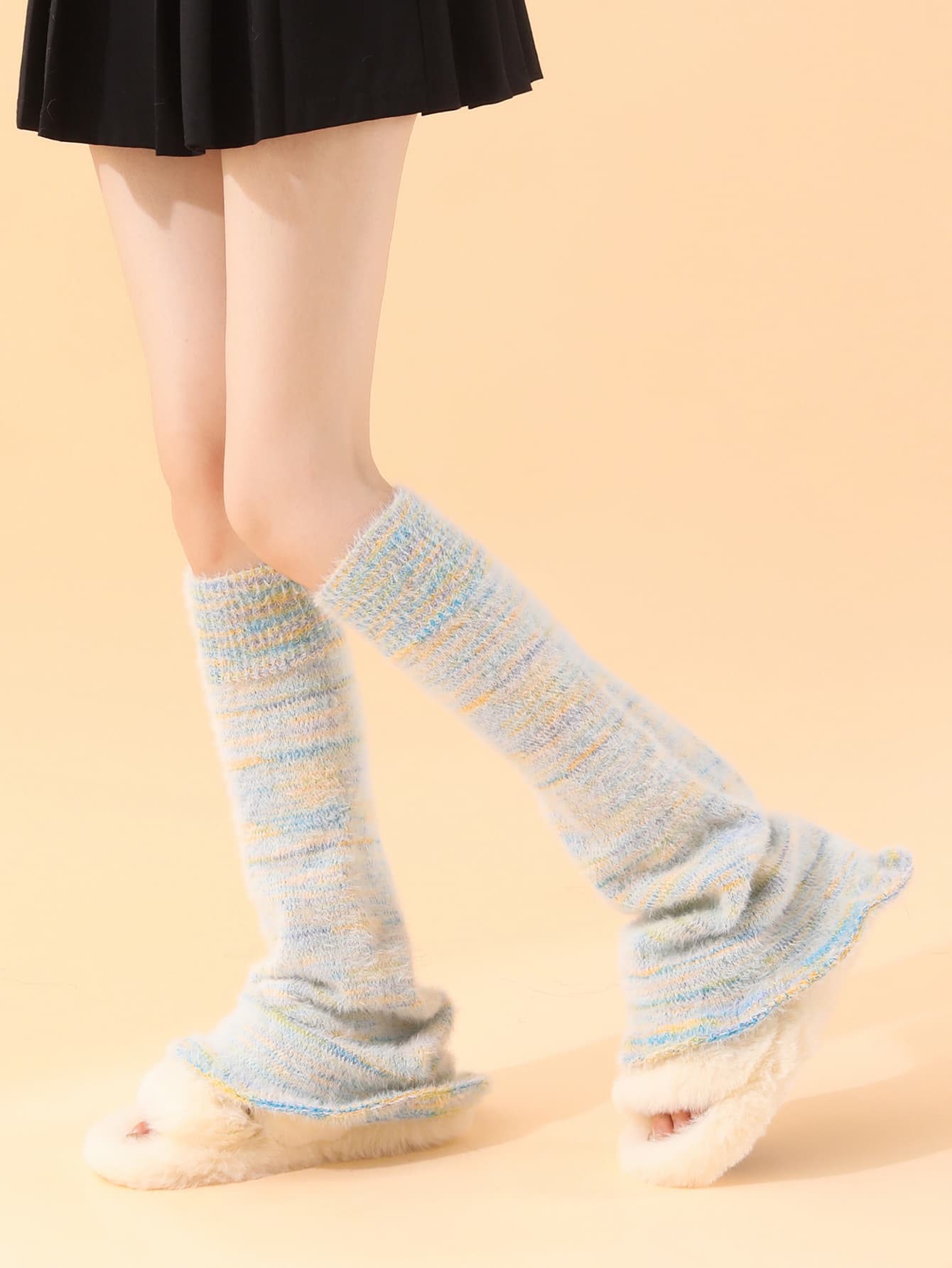 Autumn Winter Fashion Faux Fur Space-Dye Knit Flared Thermal Leg Warmers For Women Girls For Party Daily Dancewear Clubwear
