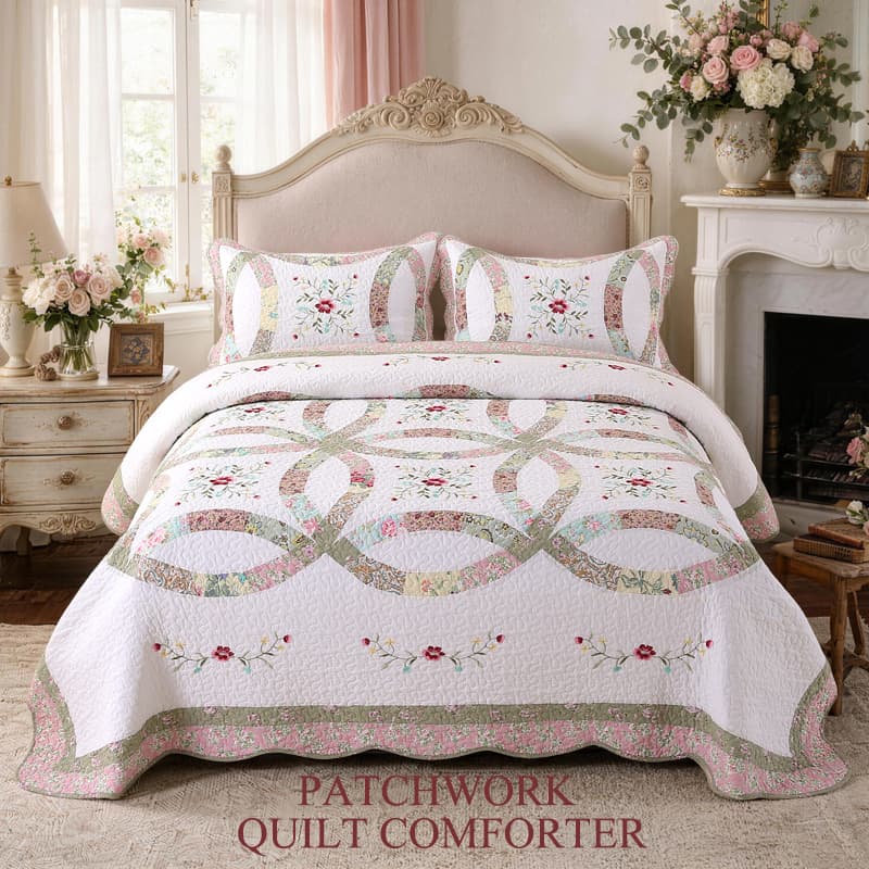3-Piece Mocha Geometric Quilted Bedspread Set Cotton Filled Reversible Coverlet Skin-Friendly Soft Breathable Non-Slip Anti-Wrinkle High Color Fastness No Fading Machine Washable All-Season Bedding
