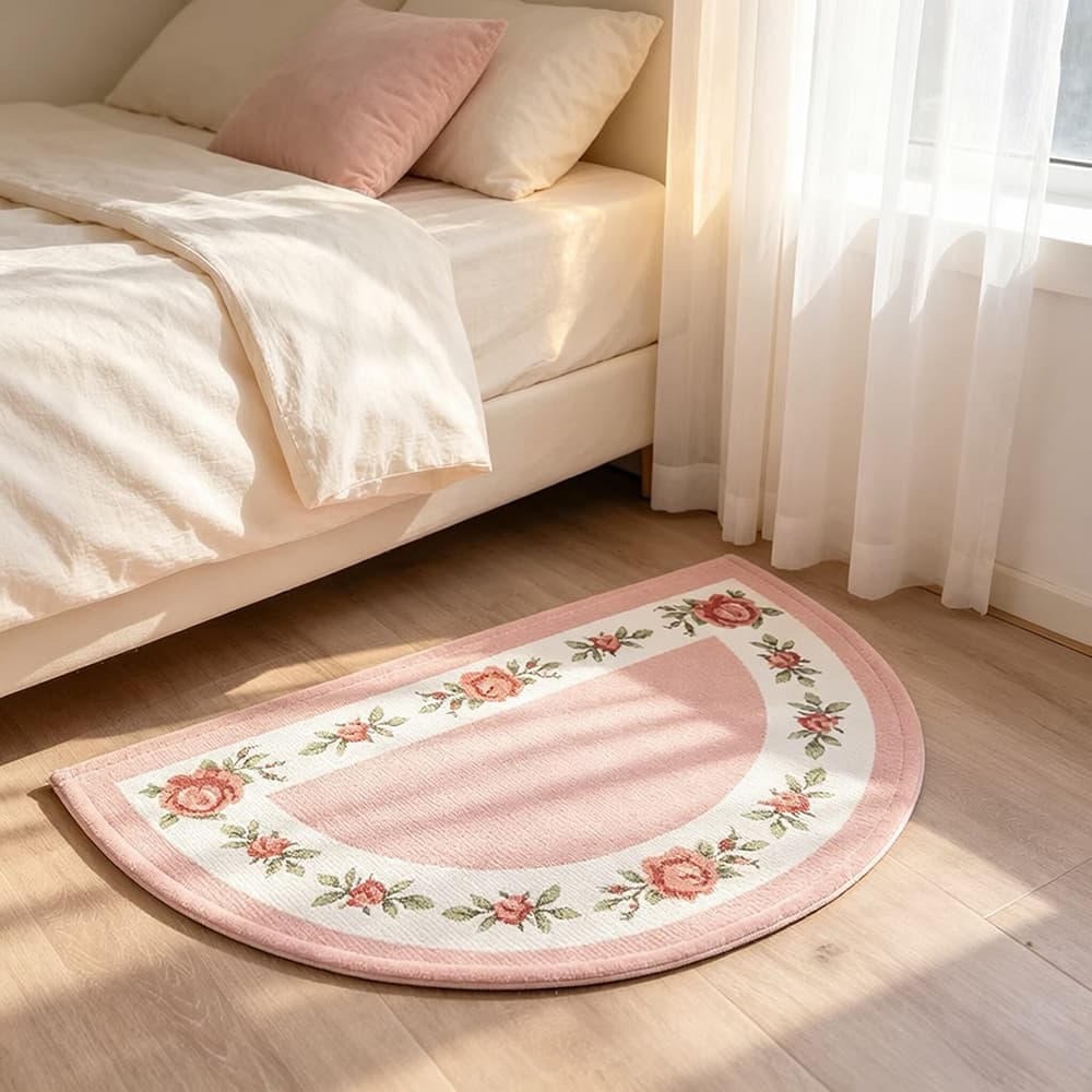 1pc French Country Style Vintage Rose Half Round Doormat For Enryway, Bedroom, Bathroom