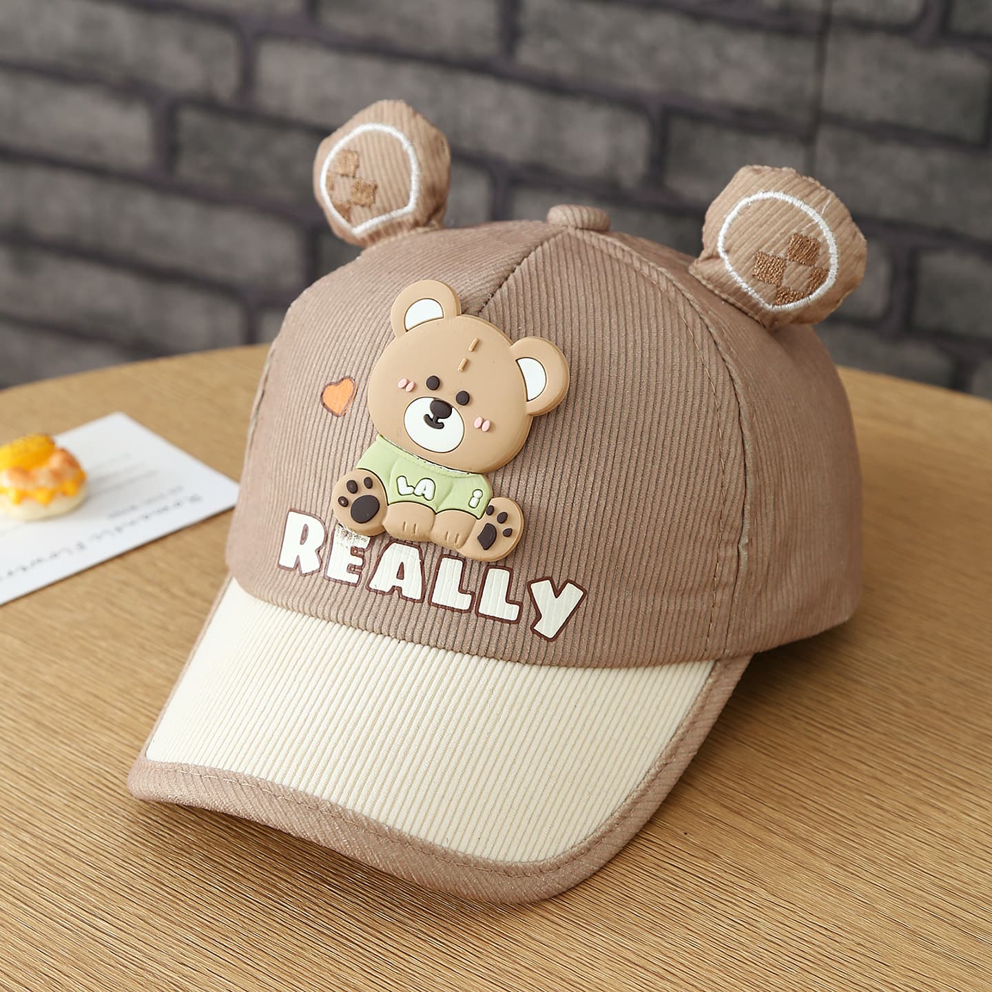 New Children's REALLY Little Bear Corduroy Multi-color Cute Ear Baseball Cap With Adjustable Strap For Daily Outings