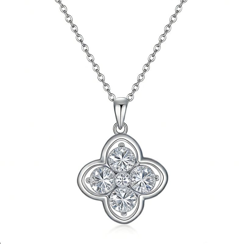 S925 Sterling Silver 4pcs 5mm Round Moissanite Clover Necklace 45cm Platinum Gold Plated GRA Certified Gift Box