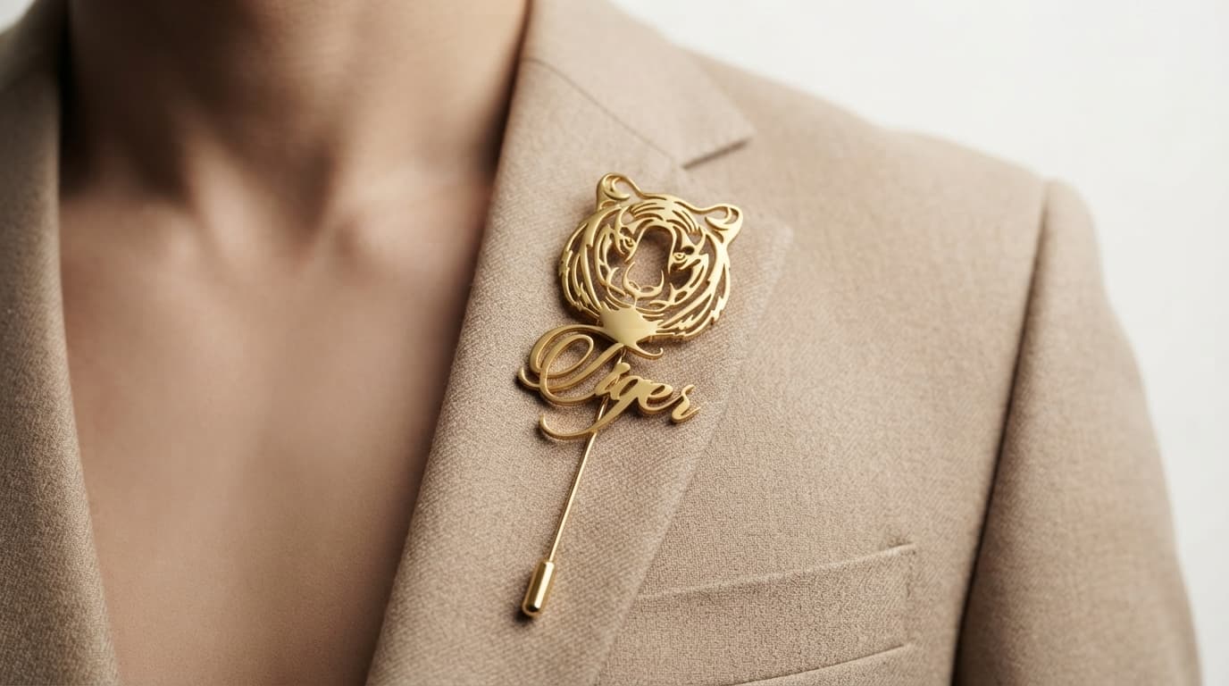 Custom 24K Gold Plated Silver Name Brooch Personalized Gift Pin