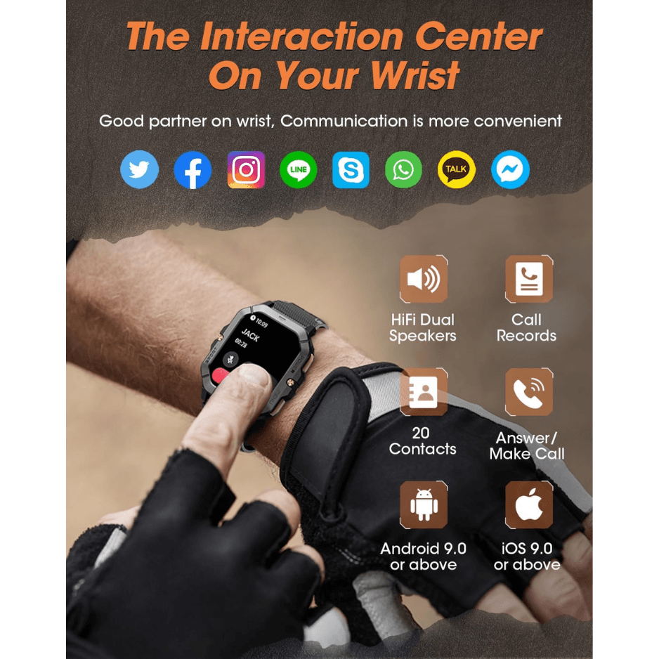 Military Smart Watch For Men, 2.02 Fitness Tracker With Calls & Sports