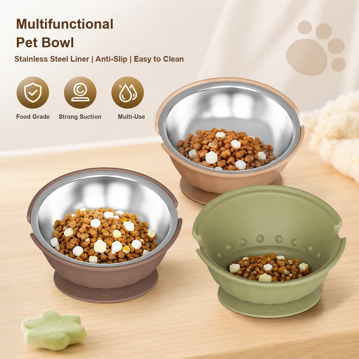 Slow Feeder Dog Bowl With Stainless Steel Insert, Tilt Silicone Pet Food Bowl With Suction Base, Anti-Choking No-Tip Cat Bowl, Non-Slip Easy Clean Slow Eating Bowl For Small Dogs And Cats