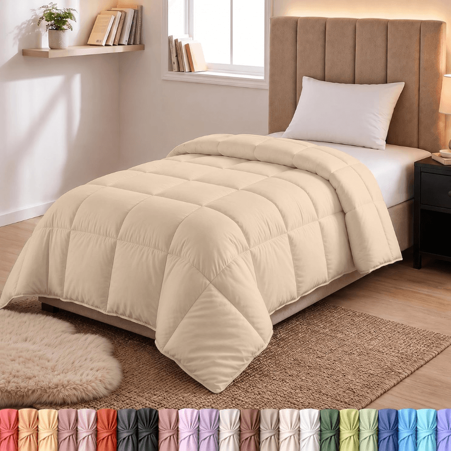 Bedding Comforters Twin Size,  Down Box Stitched Bed Comforter With Corner Tabs, Machine Washable