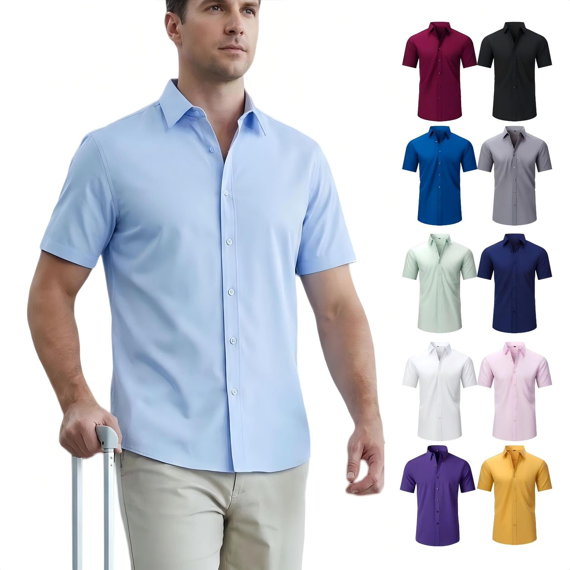 Jiana Cross-Border Specializes In Men's Short-Sleeved Business Commuter Shirts, Amazon's Popular Elastic Non-Iron Shirts, Men's Cardigans