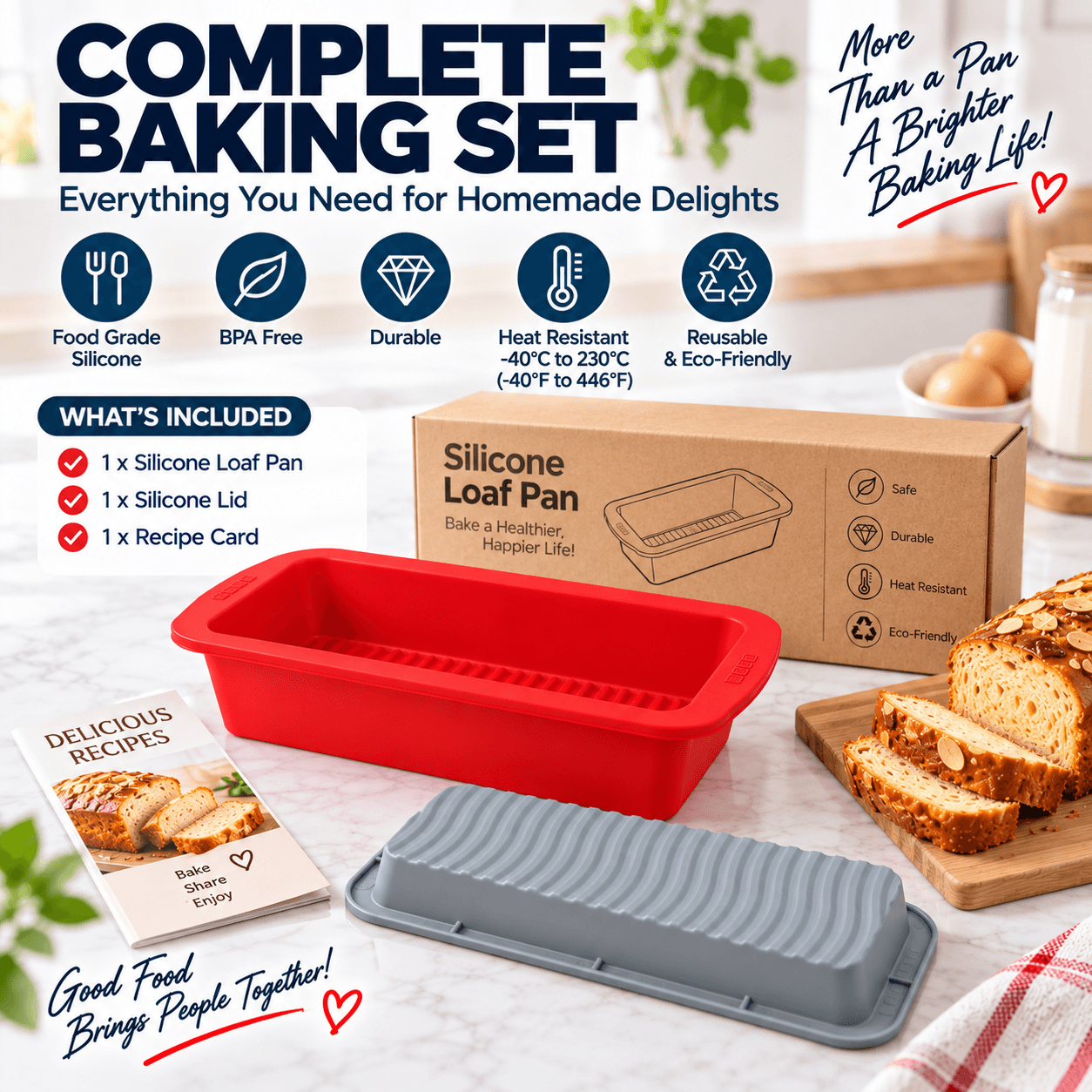 Silicone Loaf Pan Non Stick Bread Cake Baking Mold Reusable Rectangular Bakeware