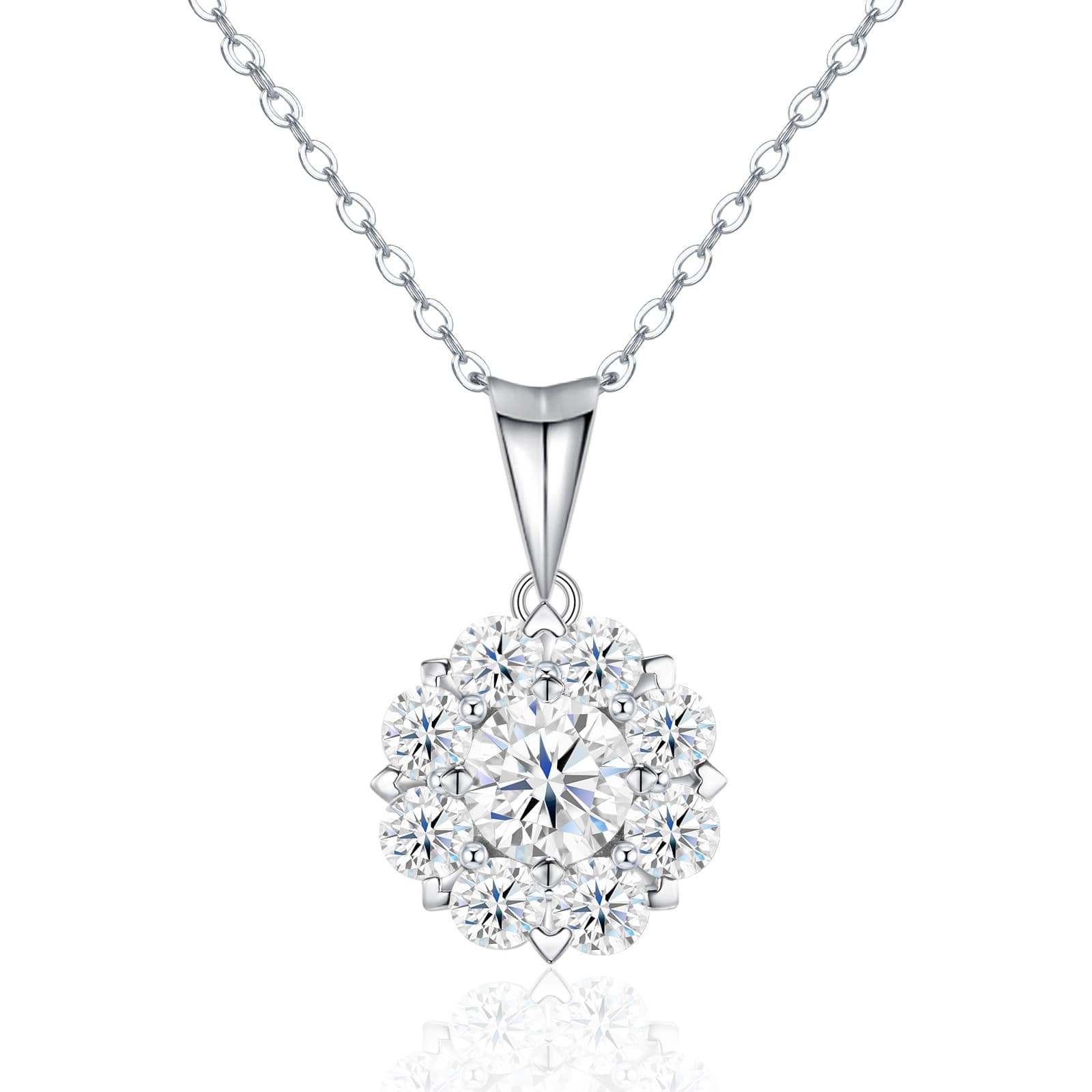 S925 Sterling Silver 1ct D Color VVS1 Moissanite Halo Necklace 40cm Platinum Plated GRA Certified Gift Box