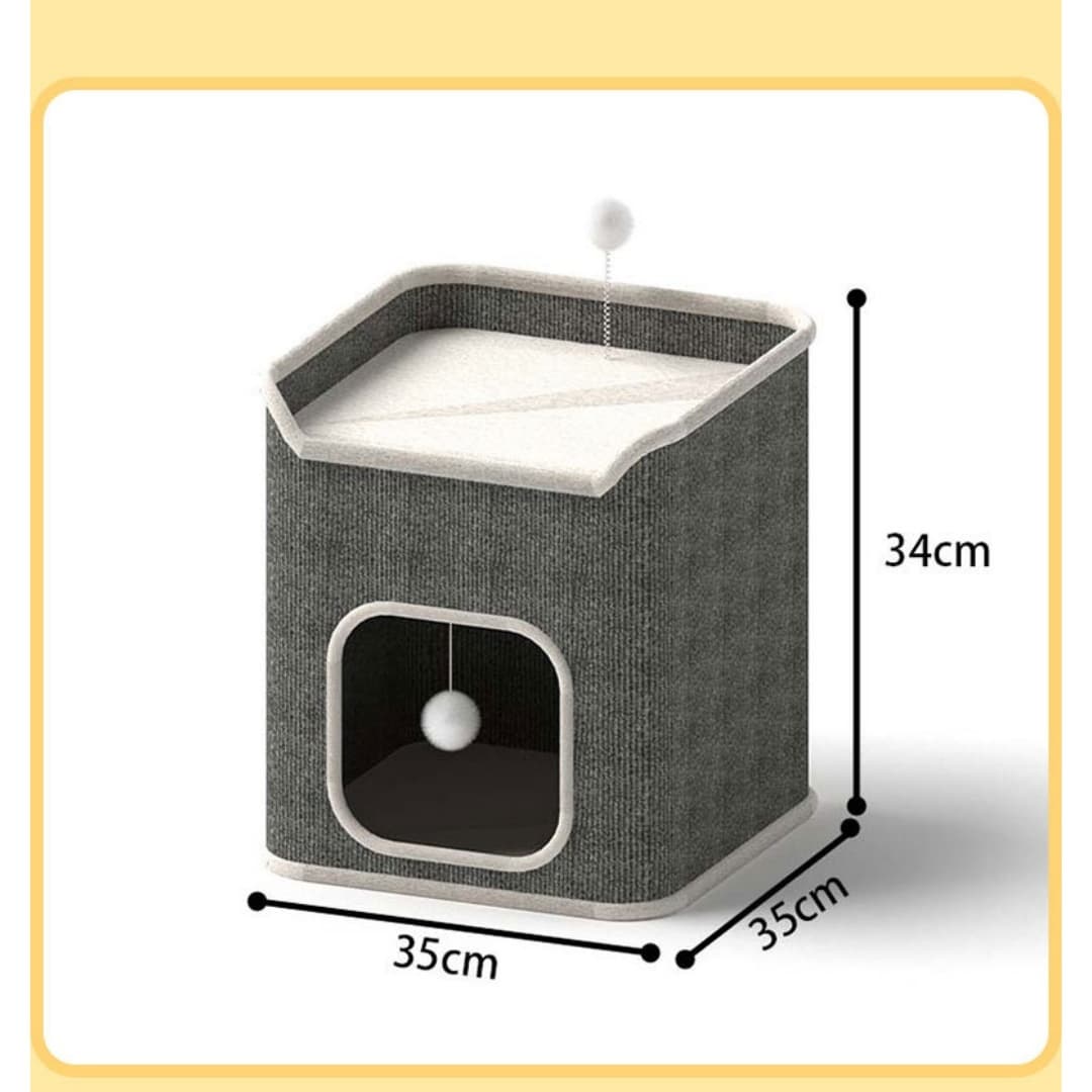 All-season Warm Semi-enclosed Cat Bed With Integrated Scratcher & Tree.