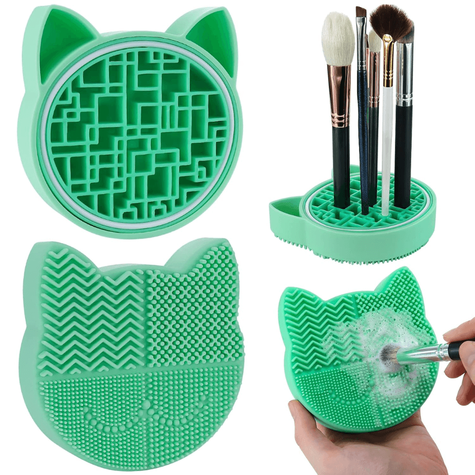 Mygeromon Makeup Brush Cleaner Mat Silicone With Dryer Holder Green