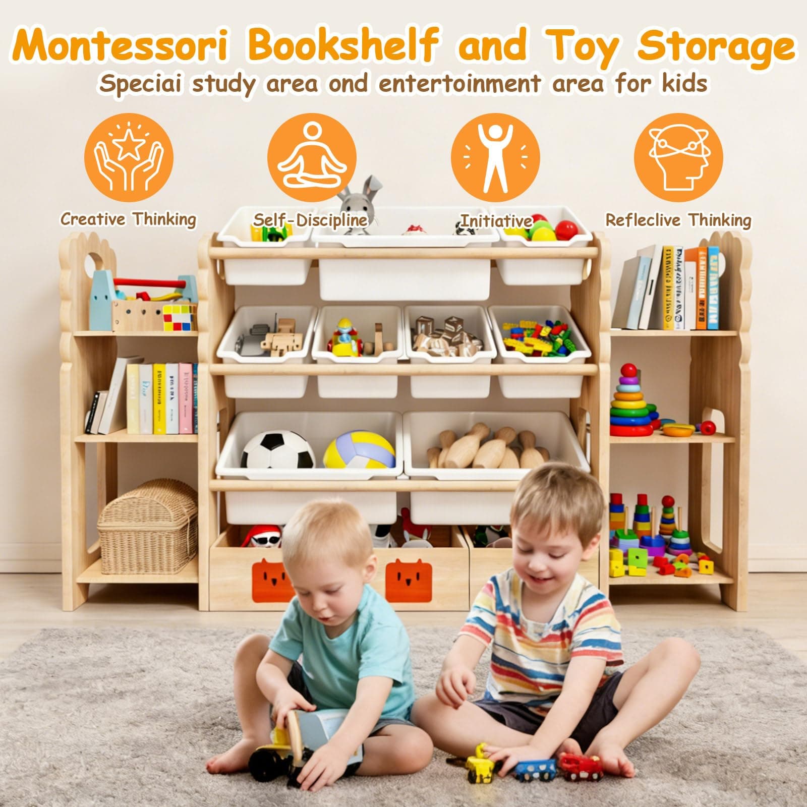 Toy Storage Organizer With 3 Drawers 6 Shelves And 9 Bins With Bookshelf