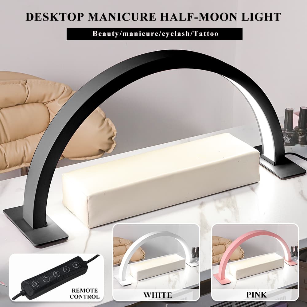 Half Moon Light For Nail Desk, 17inch Professional LED Light With 3 Color Temperatures & Dimmer, Multi-Purpose Lighting For Eyelash Extensions, Nail Art, Tattoos, Reading