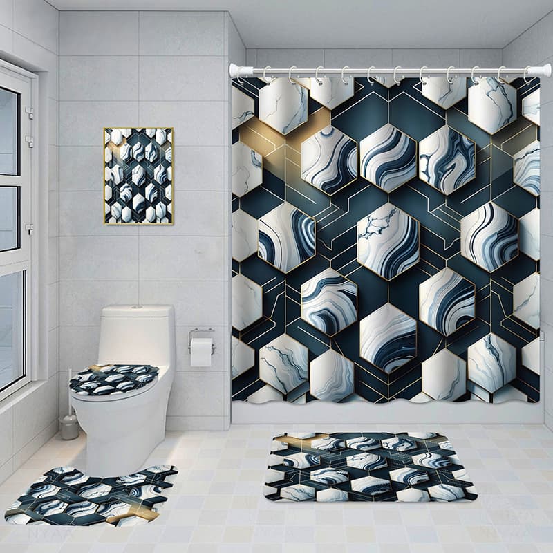 Bathroom Five-piece Set, Shower Curtain, Three-piece Mat Set, Aluminum Alloy Decorative Painting