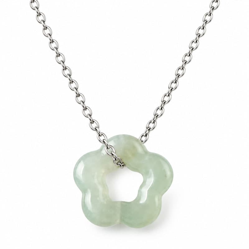 Natural Green Jade Flower Pendant Necklace Hand Carved Floral Jewelry With Smooth Polished Finish Elegant Minimalist Style Timeless Accessory And Meaningful Gift For Every Occasion