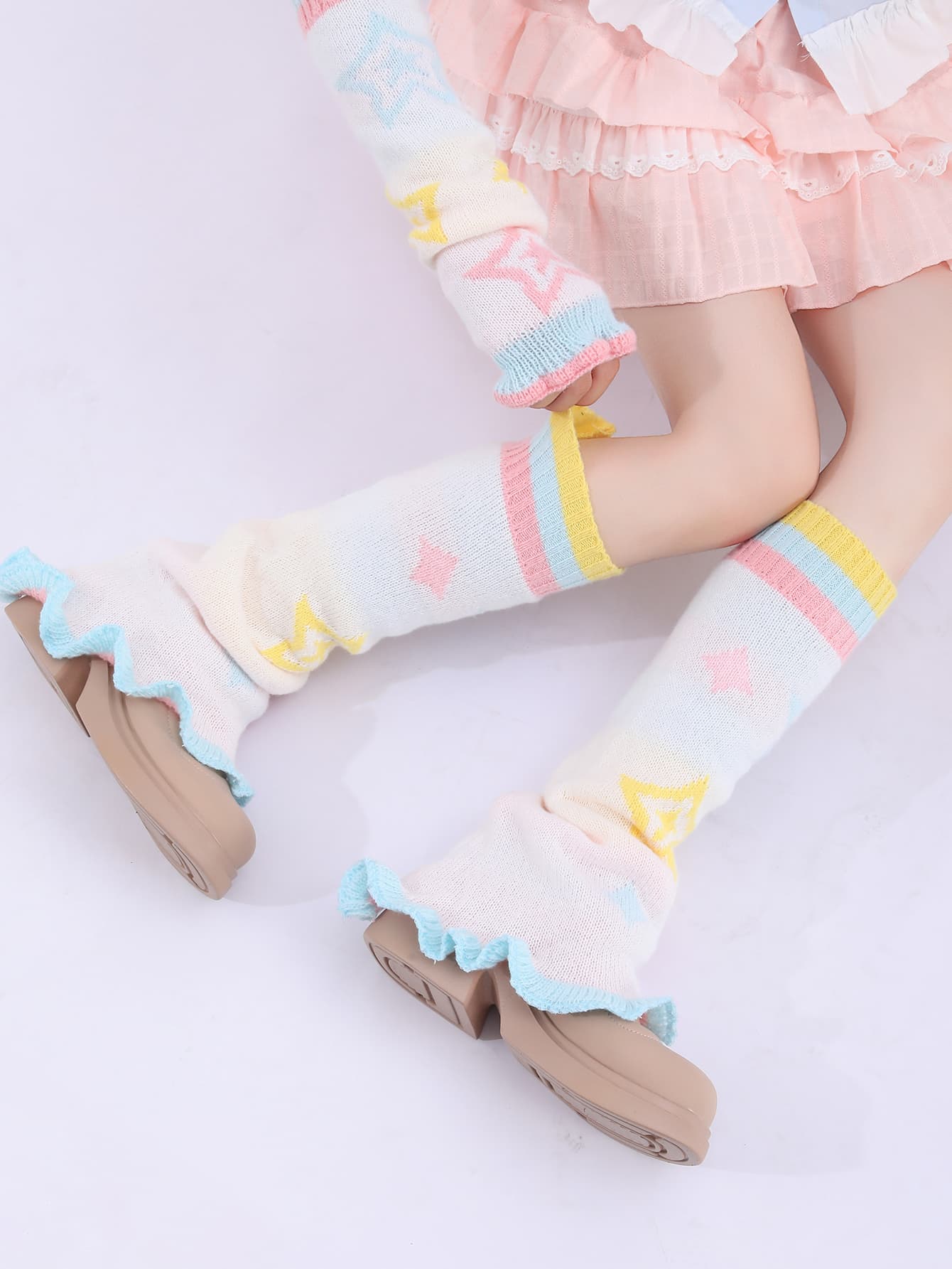 New Fashion Y2K Cute Kawaii Harajuku Lolita Star Knitted Horn Shape Leg Warmer Leg Cover Slouch Socks
