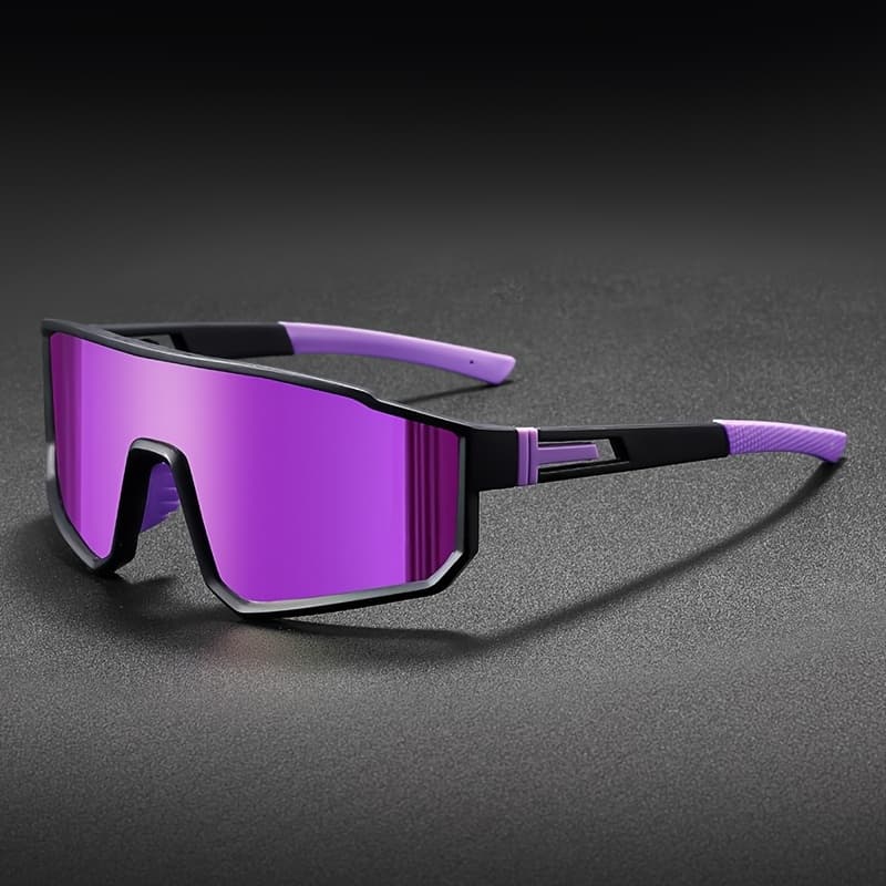 Wraparound Shield Sports Sunglasses Uv400 Protective Purple Mirrored Lens Eyewear Lightweight Hollow Temple With Non Slip Tips Suitable For Cycling,fishing,running And Various Outdoor Sports Activitie