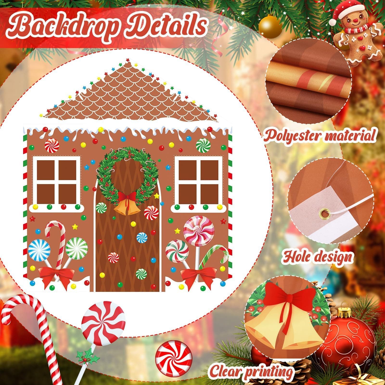 4 Pcs Christmas Gingerbread House Door Cover Decorations Gingerbread Door Cover Christmas House Backdrop For Xmas Holiday Party Supplies Home School Office Photo Booth Decor