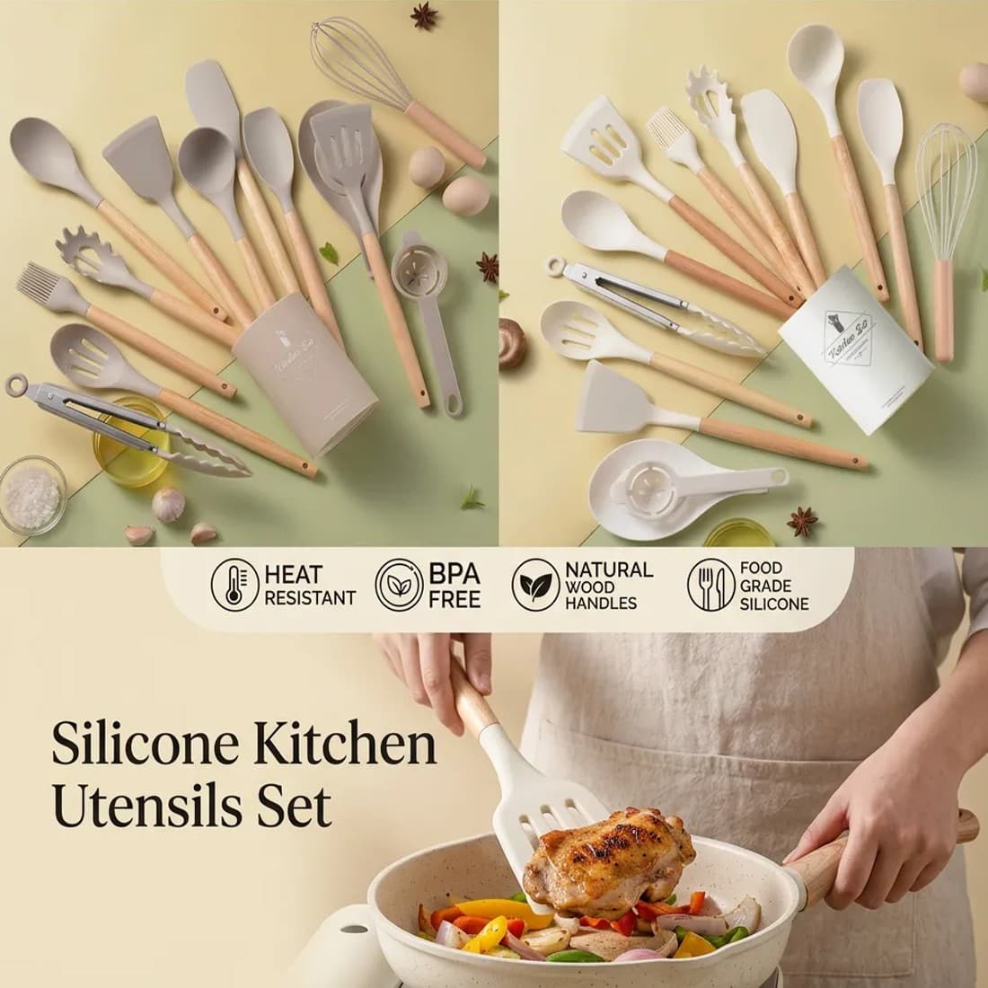 14-Piece Silicone Kitchen Utensils Set Non-stick Cooking Spoon And Baking Tools