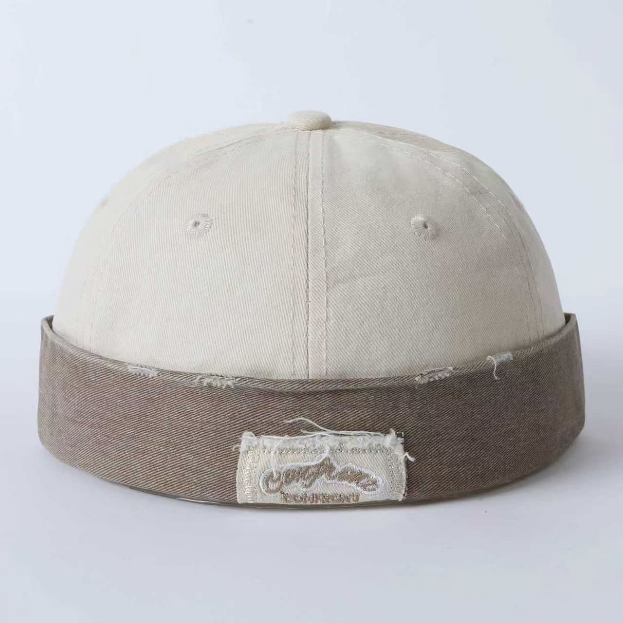 American-style Retro Distressed Washed Vegetable-pulp Hat With Appliqued Letters, Hip-hop Style, No-brim Hat, Trendy Vintage Owner's Hat