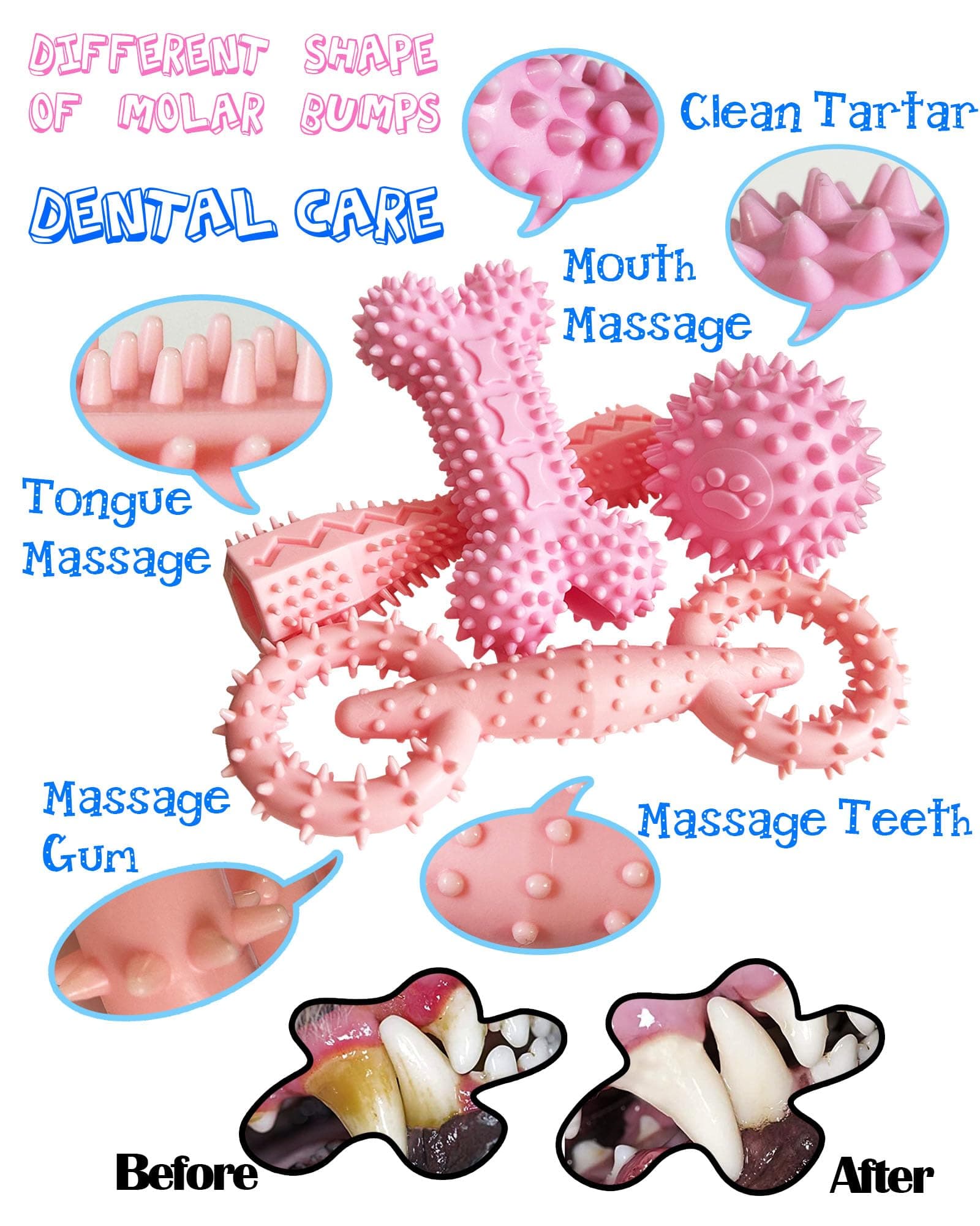 4 Pack Puppy Teething Chew Toys For Small Medium Dogs Girl Dog Toy Set Cute 2-8 Months Cleaning Teeth Food Dispensing Durable Interactive Bone Donut Chew Toy Dental Ball Treat Dumbbell
