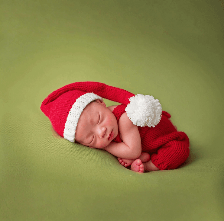 Hand Knit Newborn Sweater Set, White Ball Christmas Baby Photo Prop Outfit For Studio Photoshoot
