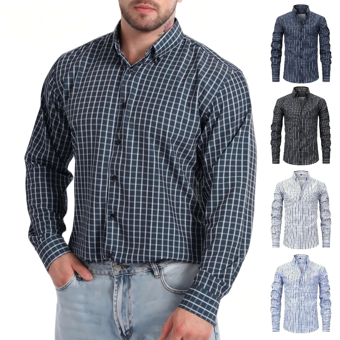 Jiana Cross-border Specializes In Men's Shirts, Featuring Digital Print Striped Long-sleeve, Turn-down Collar, Stretchy, Wrinkle-free Men's Long-sleeve Shirts