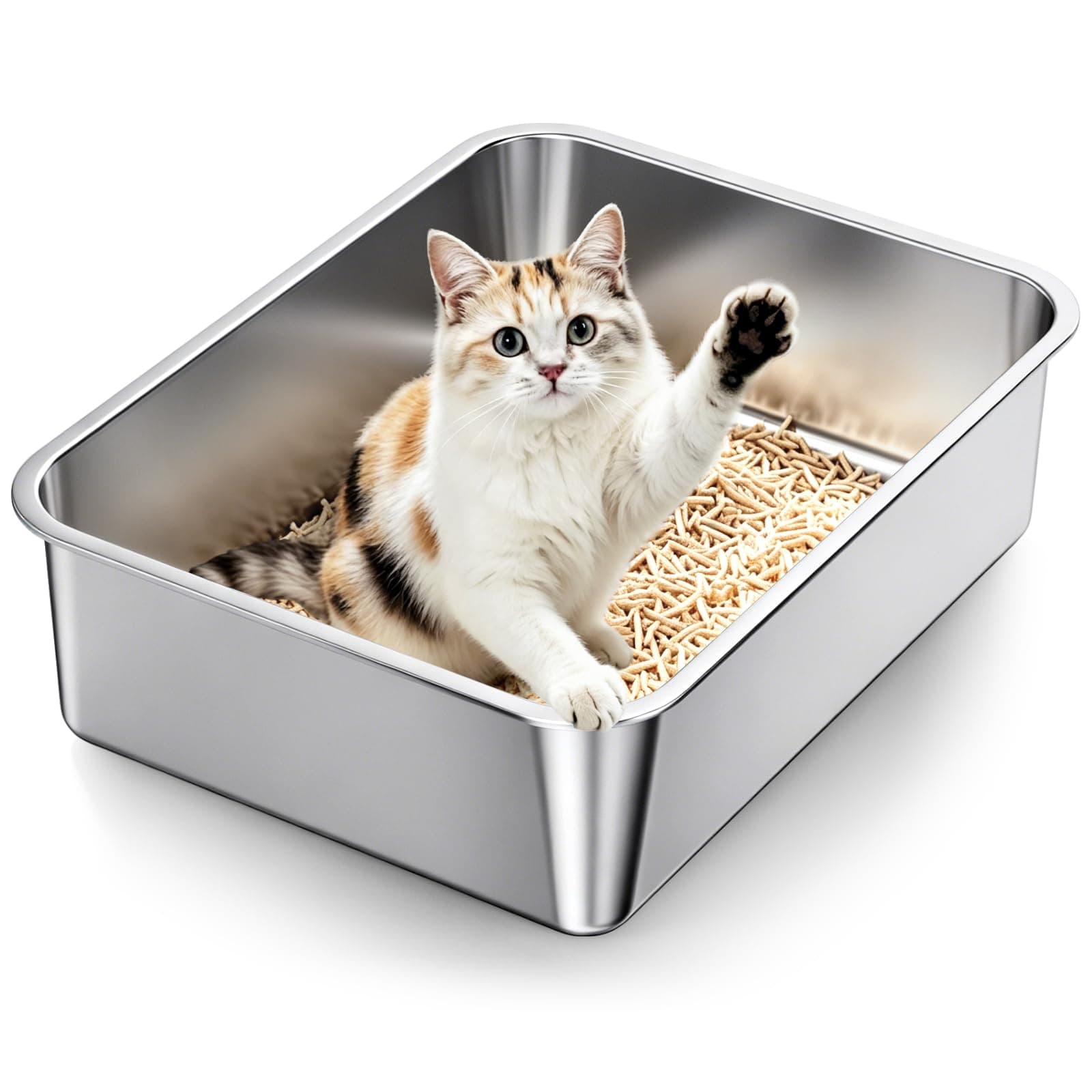 Stainless Steel Litter Box, Medium Metal Cat Litter Box Easy Clean, Non Stick Litterbox No Smell For Cats Or Kitty, Rabbits