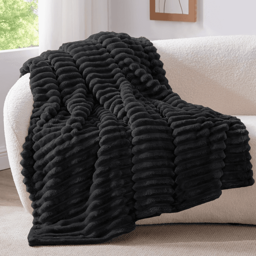 Black Fleece Throw Blankets, Fluffy Blanket For Couch, 50x60 Inch
