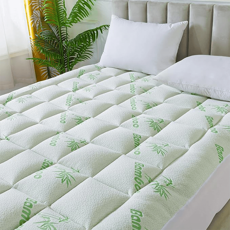 Sleep Solution Ultra Soft Queen Size Mattress Topper - Rayon Derived From Bamboo Pillow Top Mattress Pad For Back Pain Relief - Naturally Cooling For Hot Sleepers, Green