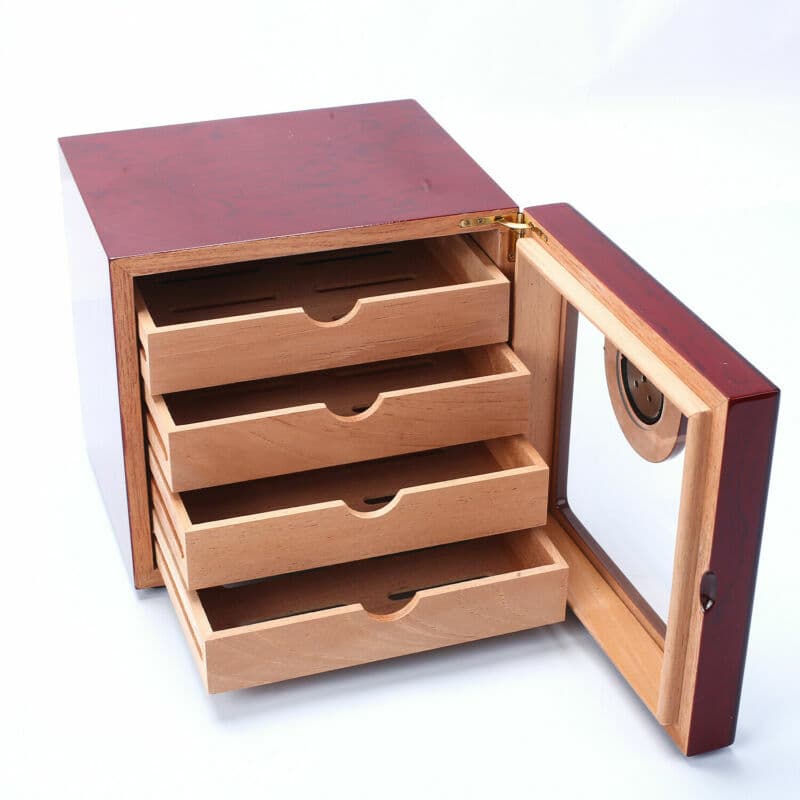Cigar Humidor Cabinet Box  4 Drawer  Hygrometer Cedar Lined Cigar Box
