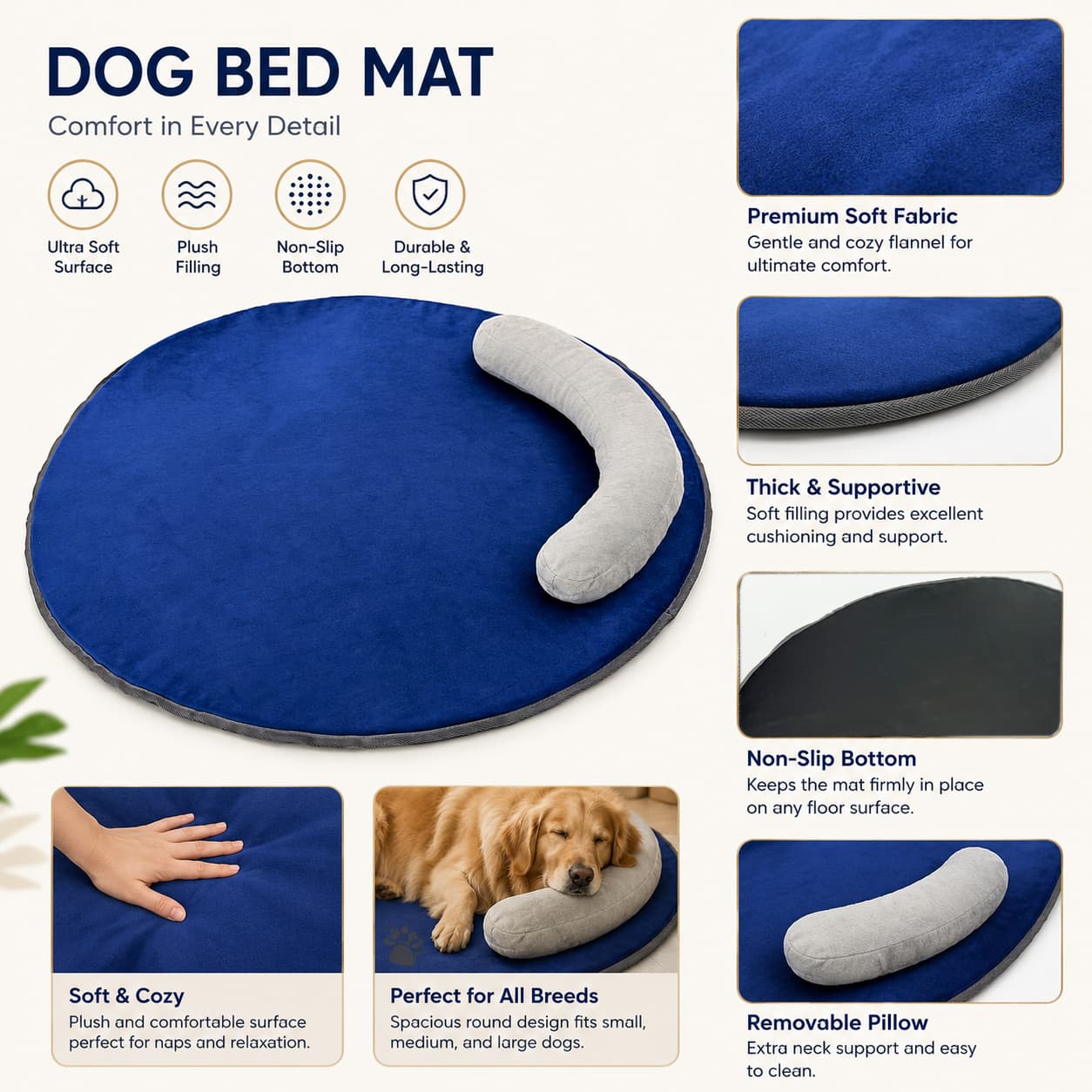Dog Bed With Pillow, Seasonal Universal Dog Sleeping Mat For Small To Medium-Sized Dogs