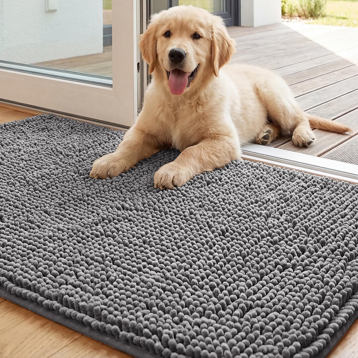 Dog Door Mat For Muddy Paws 30x20, Absorbs Moisture And Dirt Doormat, Non-Slip Washable Quick Dry Chenille Front Door Mat Indoor Entrance, Entryway Carpet For Inside Floor