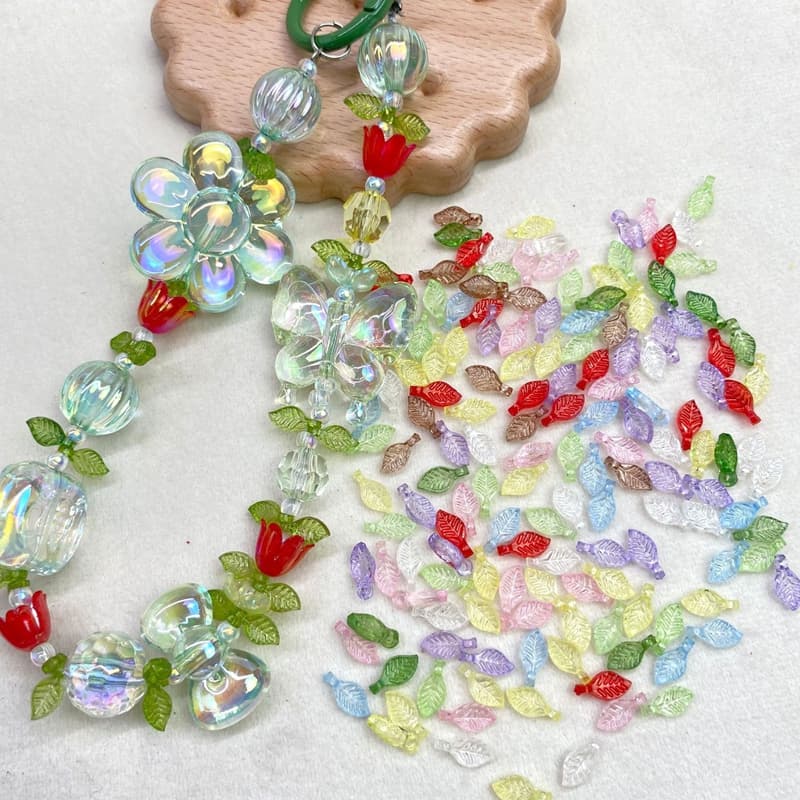 Tiny Translucent Acrylic Leaf Charms, Top-Hole Veined Mini Beads For DIY Hanfu Pendant Drops, Earrings & Jewelry Making.
