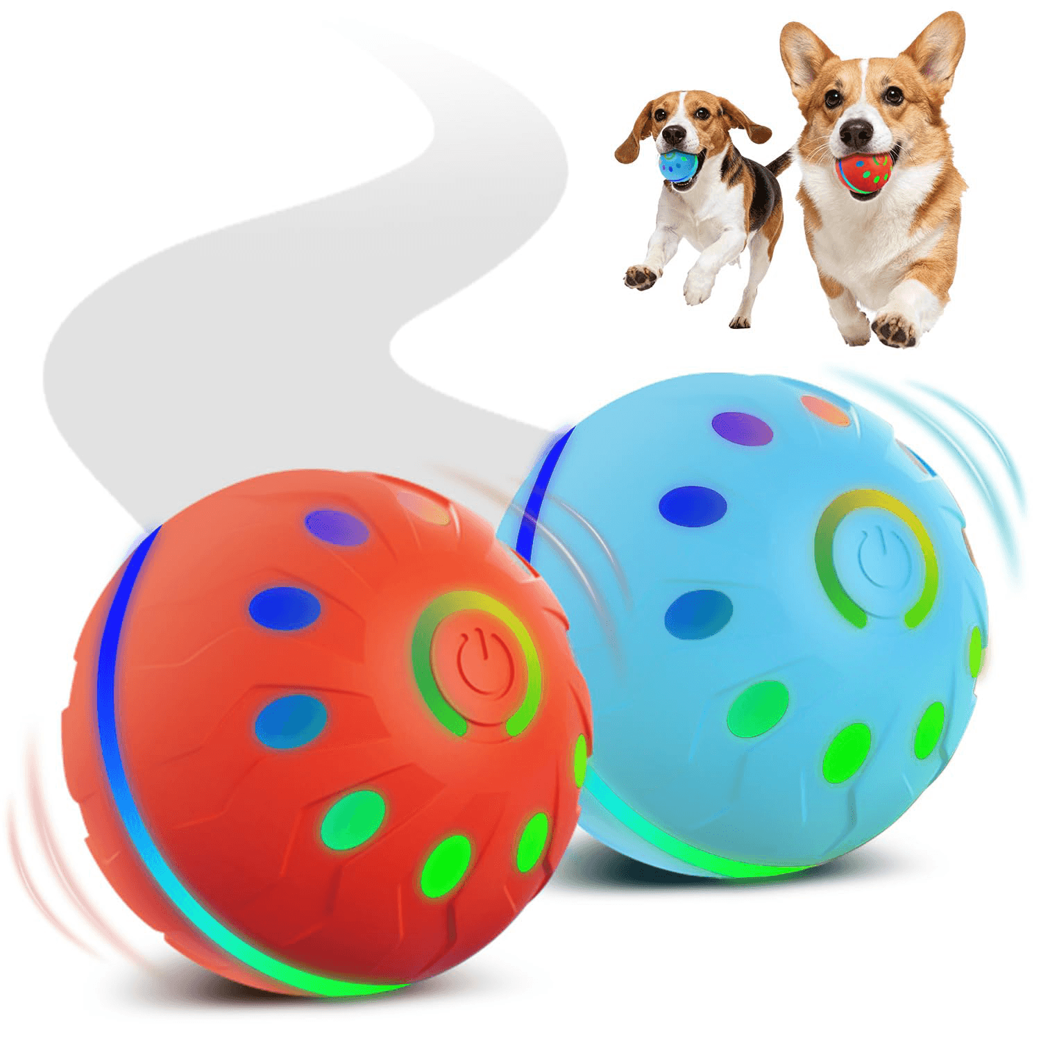 2 Pack Interactive Dog Toys With Lights, BPA-Free Automatic Dog Balls, 2 Modes, Rechargeable Waterproof Rolling Dog Ball Toys For Small & Medium Dogs, Interactive Dog Ball Gift Set