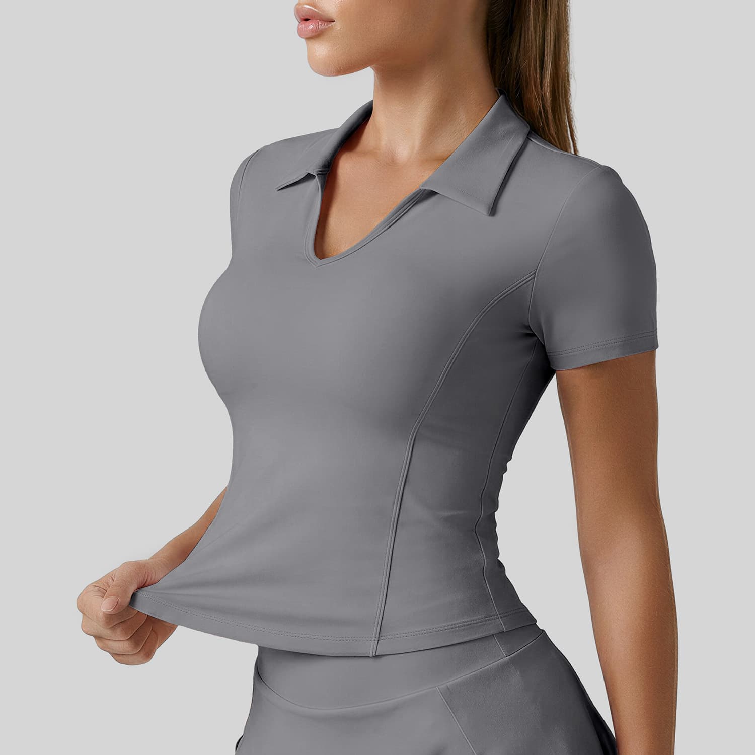 Women's Solid Color Polo Collar Sports Short-Sleeve T-Shirt, Slim Fit Figure-Flattering Yoga Top