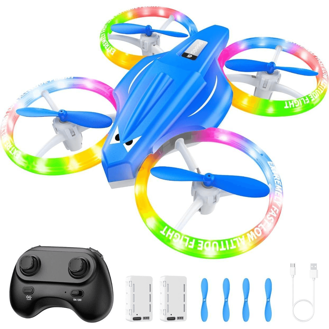 Durable Kid Drone  ABS Plastic Button Controller  3 Speed Modes  Adjustable Rechargeable Multi Battery Quadcopter