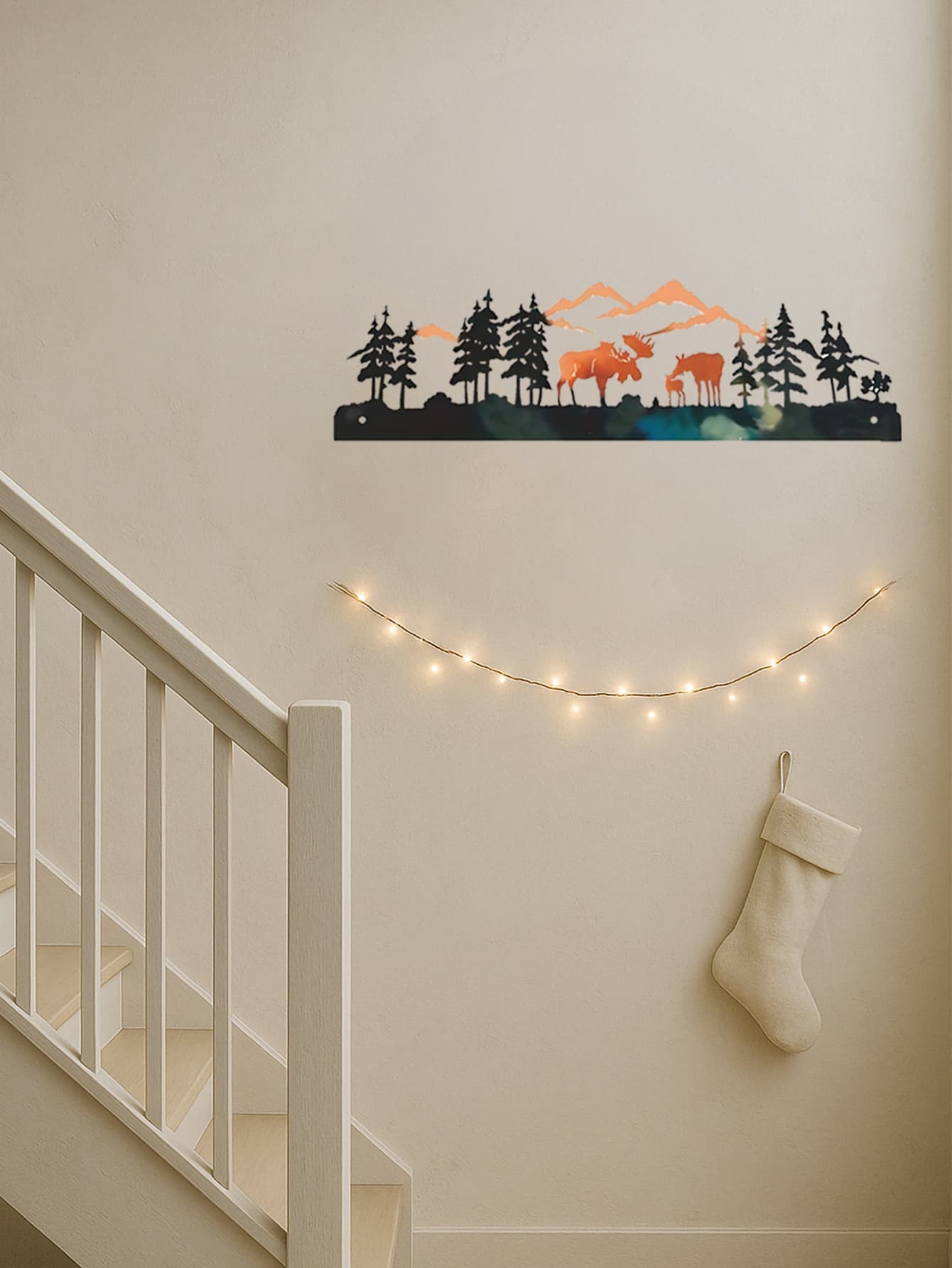 Vintage Metal Moose Wall Art With Winter Forest & Christmas Tree